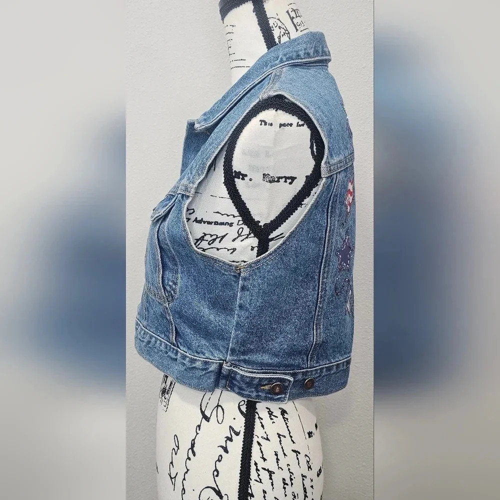 Vintage 90s Billy Blues Denim Vest Pockets Womens Size Medium USA Made - Picture 2 of 13